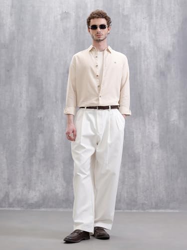 Image of WROGN Men's Cotton Linen Blend Shirt | Solid | Slim Fit
