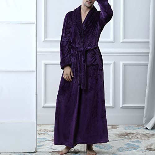 Lu's Chic Men's Long Sleeve Robe House Bathrobe Full Length Fluffy Pocket Winter Bath Hot Tub3