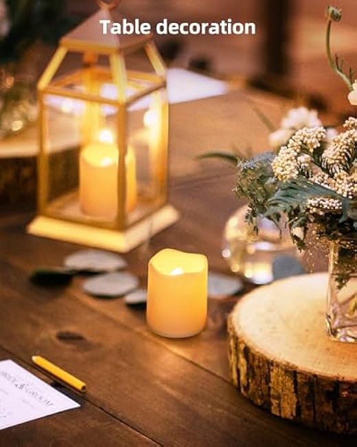 SHYMERY Flameless Votive Candles,Flameless Flickering Electric Fake Candle,24 Pack 200+Hour Battery Operated LED Tea Lights in Warm White for Wedding, Table, Halloween,Christmas Decorations 1.5X1.7