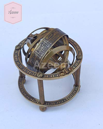 Azeem Brass Globe Nautical Sphere Armillary Zodiac Signs| Table Top Paperweight 3.5"|Pirate or