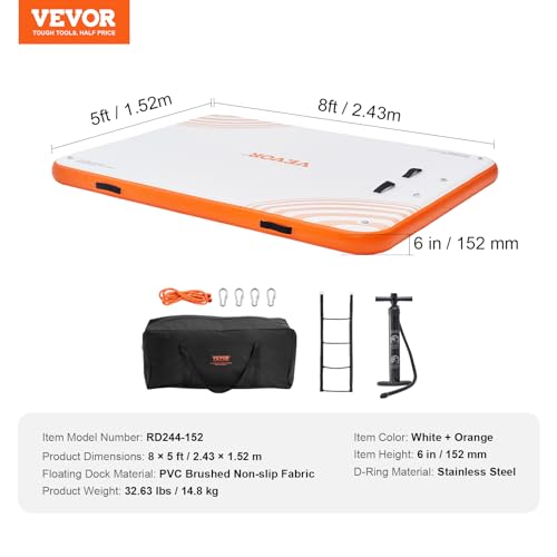VEVOR Inflatable Floating Dock, 8 x 5FT Inflatable Dock Platform, Non-Slip Water Floating Dock Mat with Portable Carrying Bag & Detachable Ladder, Floating Platform Island Raft for Pool Beach Ocean - image 7