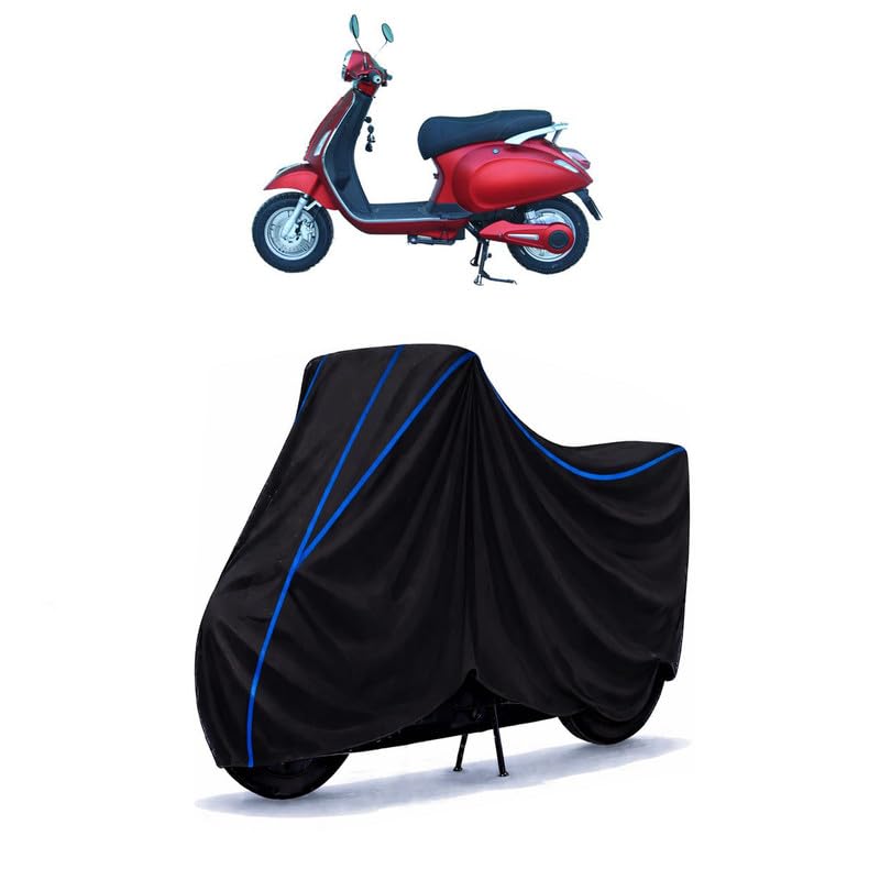 Image of Scooty Cover Water Resistant for Crayon Snow Plus | Universal Scooter & Bike Cover | Heavy Duty UV Dust, Rain & Scratch Protection | Elastic Fit All Weather Indoor Outdoor | Black with Blue Piping