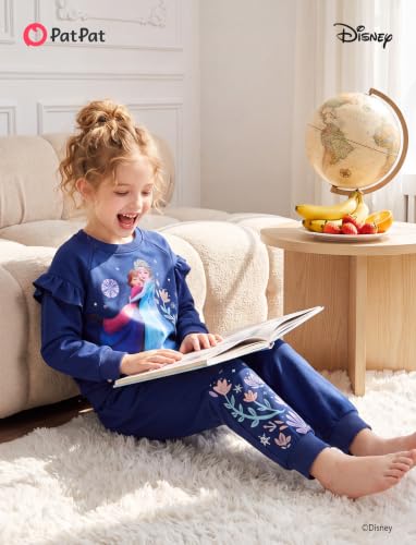 Image of Disney Outfits for Girls Long Sleeve Shirt Pocket Pant Toddler Sweatsuit | Officially Licensed丨Girls Clothes丨2-Piece Outfit丨Allover Print丨Ruffle Shoulder丨Jogger Pants丨Soft Feel丨Easy Care丨Mix & Match