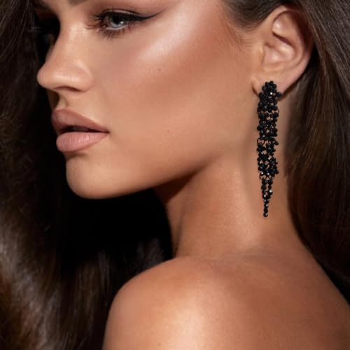 EVER FAITH Wedding Rhinestone Crystal Art Deco Statement Earring, Banquet Prom Long Chandelier Dangle Earrings for Women Bride4