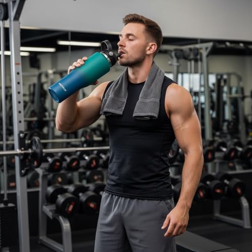 Image of Insulated Water Bottle 40oz with Straw /Spout Lids, Stainless Steel Water Bottles Keep Cold 24h&Hot 12h, Metal Water Bottle with Straw that Fits in Cup Holder, Water Bottle Leak-proof,BPA Free