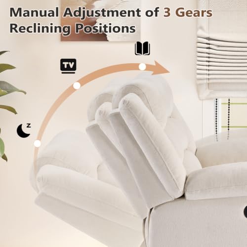 Image of ANJ Overstuffed Manual Recliner Set of 2, Soft Chenille Fabric - White