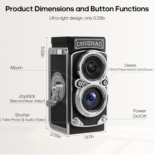 Image of Chuzhao Mini Retro Digital Camera - Vintage TLR Style Compact SLR Digital Camera with Auto Focus, 16GB SD Card for Beginners, Teenagers, Children and Adults