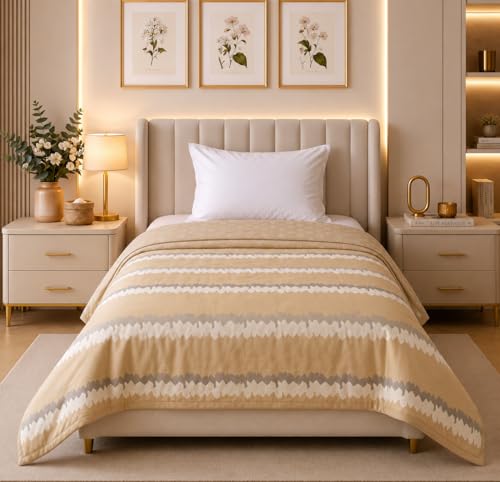 Image of BSB HOME Cotton Dohar for Single Bed, Lightweight AC Dohar Blanket, Soft Breathable Fabric, All-Season Comfort, Easy Care - 58 x 88 Inches (147 x 224 cm) (Beige & Grey)