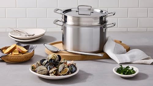 Image of Le Creuset Stainless Steel Classic 3-Ply Deep Pasta Pot and Sieve, 7.5qt