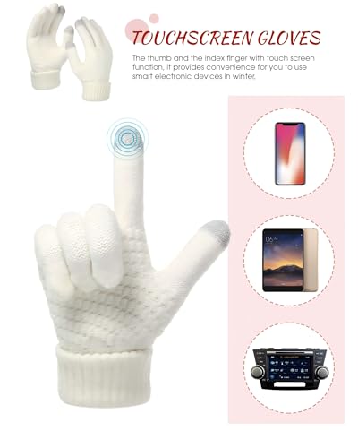 SATINIOR 5 Pcs Cable Knit Scarf Glove Hat Set Include Beanie Hat Gloves Scarf Headband4