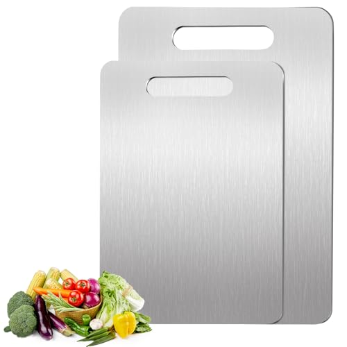 Image of 2 Pack Titanium Cutting Boards for Kitchen,100% Pure Titanium, Cutting Edge Hygiene & Durability, Double-sided food-grade Titanium Cutting Board For Meats Fruist And Vegetables,Easy to Clean(M+L)