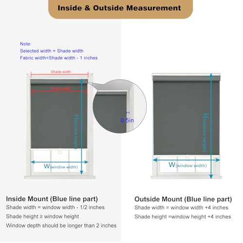Image of Changshade Blackout Roller Shades for Indoor Windows,Cordless Roller Blinds,Free-Stop Roll Up Shades with Thermal Insulated, Uv Protection Fabric for Bedroom,Office,French Door,Gray,35 inch W72 H
