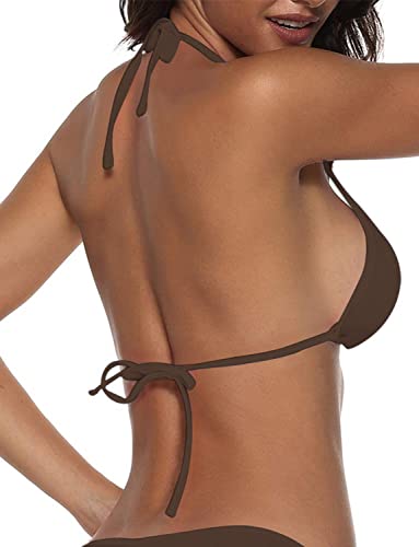 Image of Suvimuga Women's Triangle Bikini Top Push up Padded Halter String Bathing Suits Top