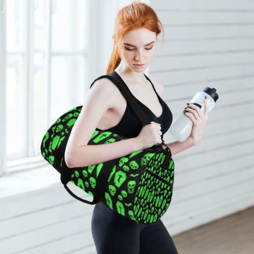 Bolsa de lona ligera con bolsillo interior y diseño verde limo de terror 6
