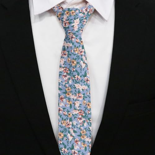 Image of Cotton Floral Ties for Men 2.76 inch Men's Skinny Tie Linen Flower Printed Neck Tie for Wedding Dating Party