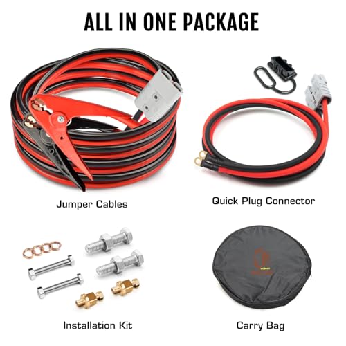 ORCISH 1 Gauge 30 Feet Long Heavy Duty Quick Connect Plug Jumper Cables, 800A Booster Cables with UL-Listed Clamps, Automotive Battery Jumper Cables Kit for Car, SUV and Trucks with Carry Bag