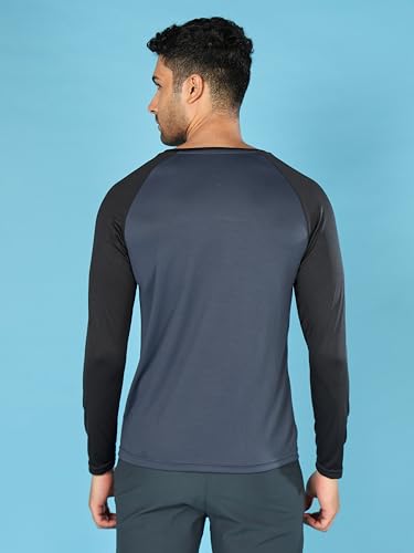 Image of TECHNOSPORT Men's Slim Fit Polyester Color Block Athleisure Crew Neck T-Shirt with Full Sleeve, Moisture Wicking and Quick Dry