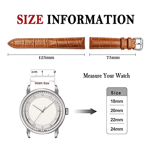 Narako Alligator Style Genuine Leather Watch Bands, Calf Leather Replacement Watch Strap 12mm, 14mm, 16mm, 18mm, 20mm, 22mm, 24mm for Men and Women (20mm, Light Brown) by Narako - Used condition - Image 2