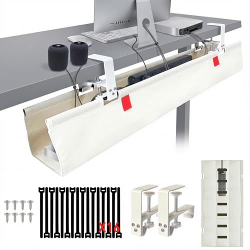 AHOMO [Upgraded] Under Desk Cable Management, 36' Cord Organizer, with Silicone Pads (No Scratch!), 16 Cable Ties, Washable PE Honeycomb Base,Fits Any Desk 0-2.1', No Stinky Cardboard! Beige