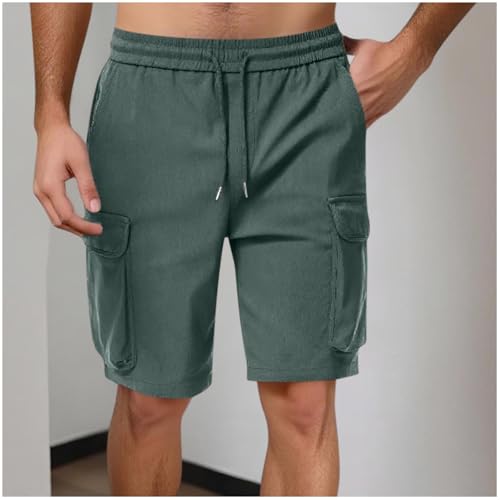 Image of Men's Cargo Sweat Shorts Casual Drawstring Elastic Waist Athletic Workout Gym Jogger Shorts with Multi Pockets