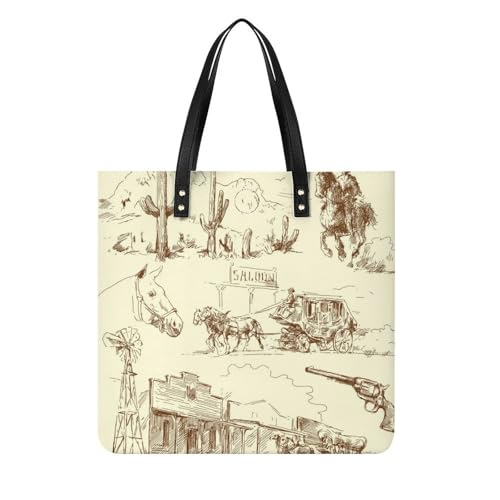 Tote bag pour voyage à motif cactus et cheval - Sac à bandoulière femme idéal pour la plage