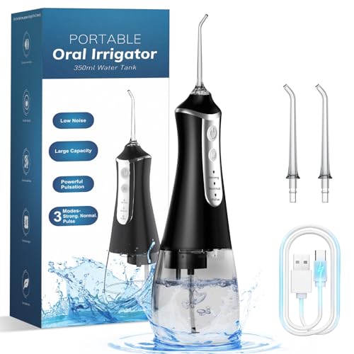 Cordless Water Flosser & Dental Pick for Teeth - 350ML Portable Oral Irrigator Tank Removable IPX7 Waterproof Home Travel Teeth Cleaner Professional Electric Flossing Machine (Grey)