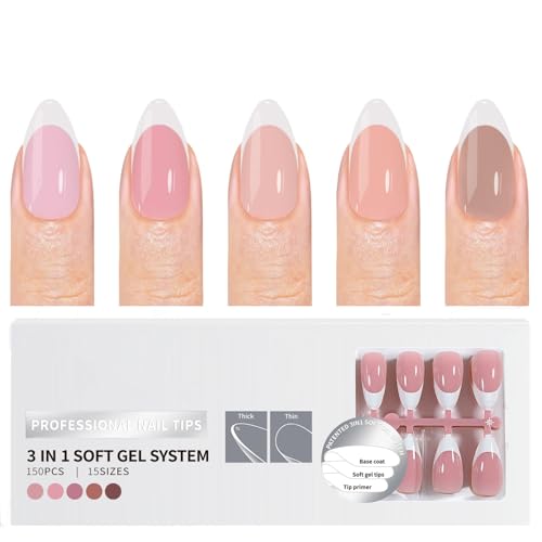 150 uñas postizas de estilo francés con prepunta, fácil aplicación para manicura de salón o uso doméstico