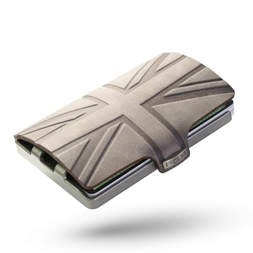 I-CLIP Original Herren Geldbörse - Slim Wallet mit Geldklammer - Mini-Portemonnaie mit Platz für bis zu 12 Karten - - Ultraleicht mit nur 22g - Union Jack Urban Grau