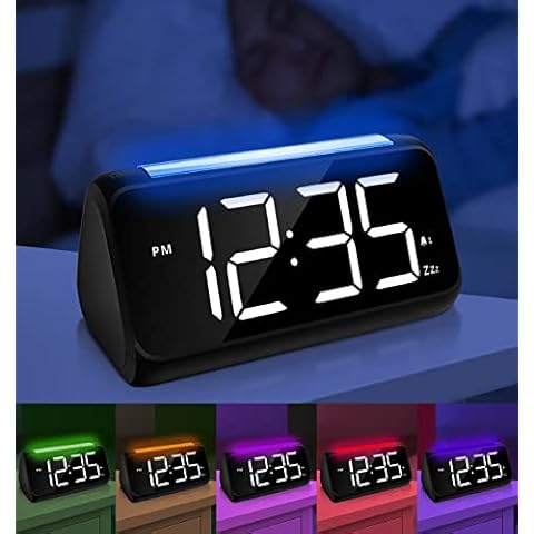 Netzu Digitaler Wecker für Schlafzimmer, Nachttischwecker mit 8 Farben-Nachtlicht, großes LED-Display Cover