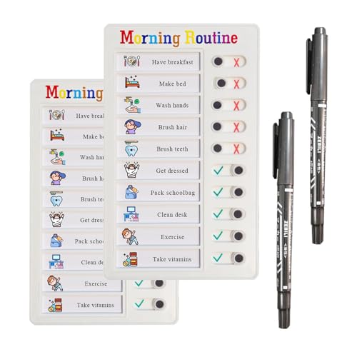 2 pcs Chore Chart for Kids Multiple Kids ADHD Tools Checklist Board Routine Schedule (Morning Routine)