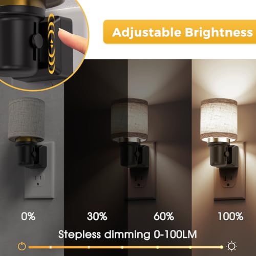 Image of L LOHAS LED Night Lights Plug into Wall,Linen Fabric Cylinder Decor Night Light, Dusk to Dawn Sensor Vintage Nightlight, 5000K Daylight 0-100LM Dimmable, for Bedroom Living Room Hallway