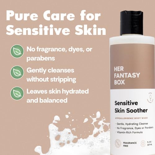 Image of Her Fantasy Box | Sensitive Skin Soother Gentle Body Wash - Fragrance-Free Probiotic Cleanser with Chamomile, pH Balanced, Vegan & Cruelty Free, 16 oz