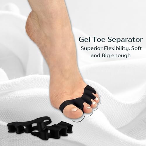 Image of Wonder Care Silicone Toe Separator For Feet Gel Pads Big Toe Corrector Bunion Straightener Yoga Stretcher Hammer Bunion [Black,Pair of 1-2 Pieces]