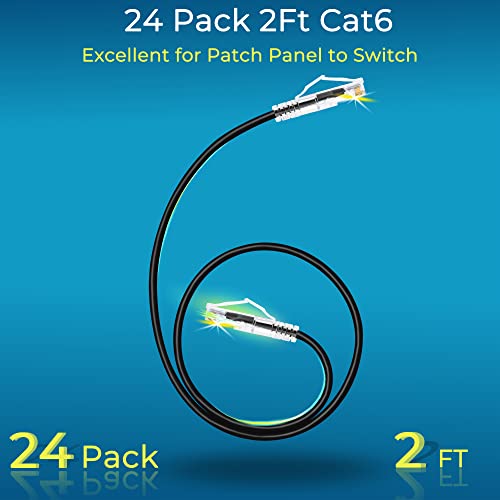 Image of Rapink Patch Cables Cat6a 2ft 24 Pack Slim, Cat6a Ethernet Patch Cable 10G Support, Snagless Cat 6 Patch Cable for Patch Panel to Switch, Flexiable Cat 6a Ethernet Cable with Gold Plated Black