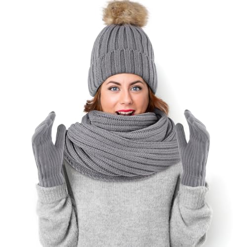 Set de gorro, bufanda y guantes táctiles para mujer invierno