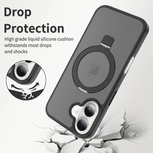 Image of Magnetic for iPhone 16 Plus Case, 6.7 inch, Compatible with MagSafe, Rugged Kickstand, Not-Yellowing Military-Grade Protection, Matte Black