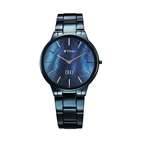 Image of Titan Edge Metal Ladies Allure Quartz Analog Blue Mother of Pearl Dial Blue Stainless Steel Strap Watch for Women - NT2734QM02