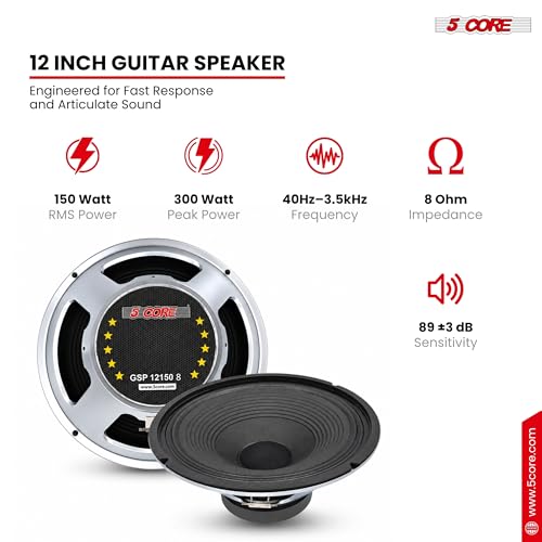 Image of 5 CORE 12 Inch Guitar Speaker 300W Replacement 8 Ohm Amplifier Driver Voice Coil 2 Inch Y30 Magnet 40 Oz Very Loud Touch Sensitive Ideal Guitar Cabinet Speakers