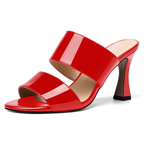 SKYSTERRY Women's Slip On Round Toe Open Toe Dress Patent Wedding Spool High Heel Pumps Shoes 3.3 Inch