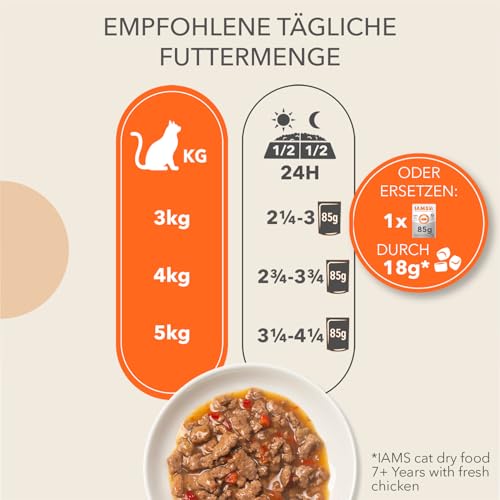 IAMS Delights Land & Sea Collection Senior Katzenfutter Nass - Multipack mit Fleisch und Fisch Sorten in Sauce, Nassfutter für ältere Katzen ab 7 Jahre, 48 x 85 g