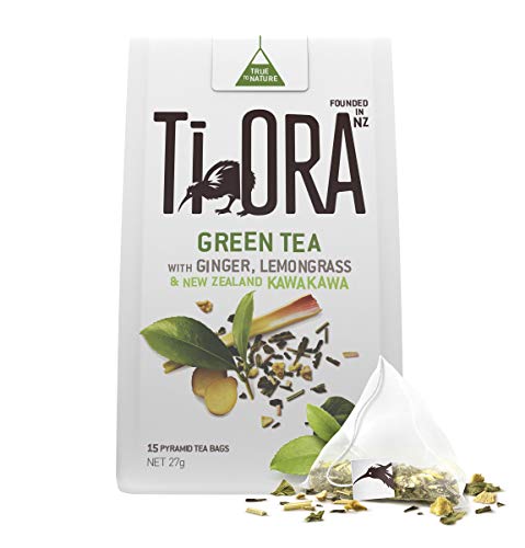 Ti Ora Green Tea - with Ginger, Lemongrass & New Zealand Kawakawa - 4 Packs of 15 Pyramid Tea Bags (60 serves)