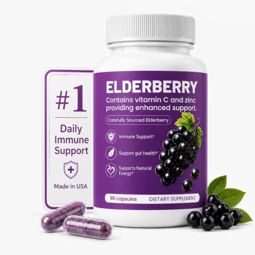QLONU Elvera Elderberry Gut Support with 1200mg Elderberry Extract Vitamin C and Zinc | Daily Immune & Digestive Balance for Everyday Wellness & Healthy Metabolism 90 Capsules