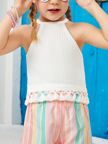 Girl's Boho Crochet Lace Trim Tank Tops Sleeveless Fringe Trim Halter Top Summer Cami Crop Tops3