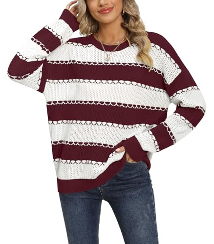 DB MOON Women Striped Sweater 2024 Crewneck Pullover Long Sleeve Cute Tops3
