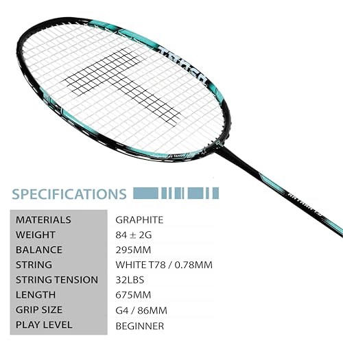 Image of TANSO Katana 1.0 Graphite Strung Badminton Racket with Free Racquet Cover (32 Lbs Tension, Aerodynamic Frame, Full Carbon Fibre)