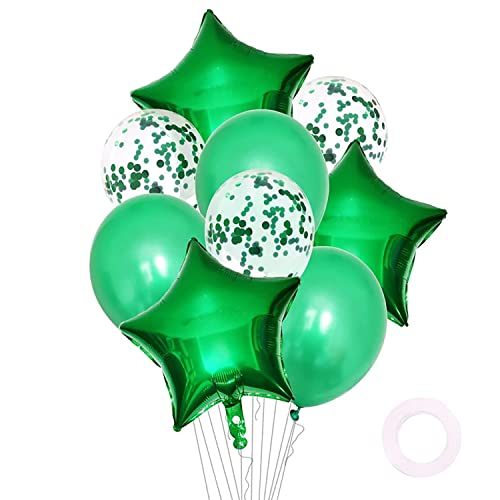 Image of Party Propz Green Balloons For Birthday Decoration - Set of 10 Pcs Green Balloon for Decoration | Star Foil Balloons | Confetii Balloons | Greeen Balloon Decoration Kit (Latex, Foil)