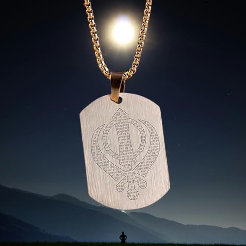Spiritual Sikh Khanda srebrny wisiorek ze stali nierdzewnej łańcuszek na szyję, średni, stal nierdzewna, bez kamieni szlachetnych, Medium, Stal nierdzewna, Bez kamieni szlachetnych