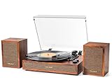 Vinyl Record Player with External Speakers, 3 Speed Vintage Stereo Turntable for Vinyl Records, Bluetooth Input, Auto Stop & Belt Driven System, RCA Out and Aux in - Brown