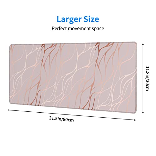 Image of Large Gaming Mouse Pad XL, Abstract Rose Marble Full Desk Mousepad with Stitched, Long Non-Slip Base Keyboard Pad, PC Laptop Computer Mat Gifts for Women Girl Office Decor, (Rose Gold, 31.5*11.8 In)