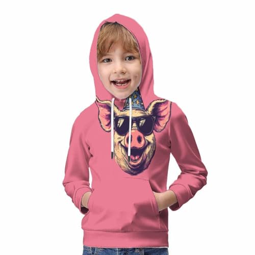 Sweat garçon imprimé 3D cochon mignon avec capuche pour enfant 9-11Y unisexe